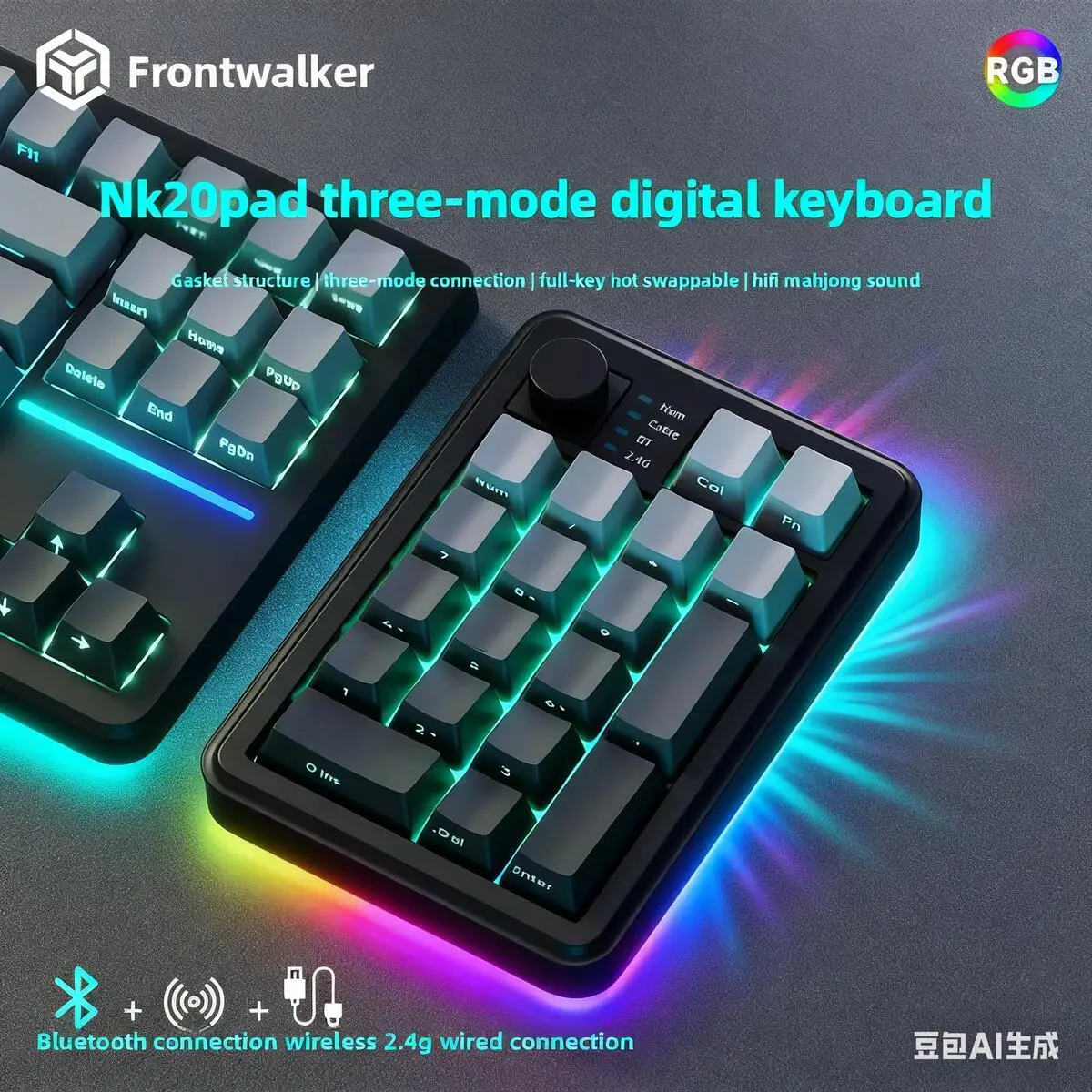 RGB Lighting Bluetooth Wireless Tri-mode Side-engraved Numeric Keypad All-key hot-plugging Gasket structure Keyboard For Desktop