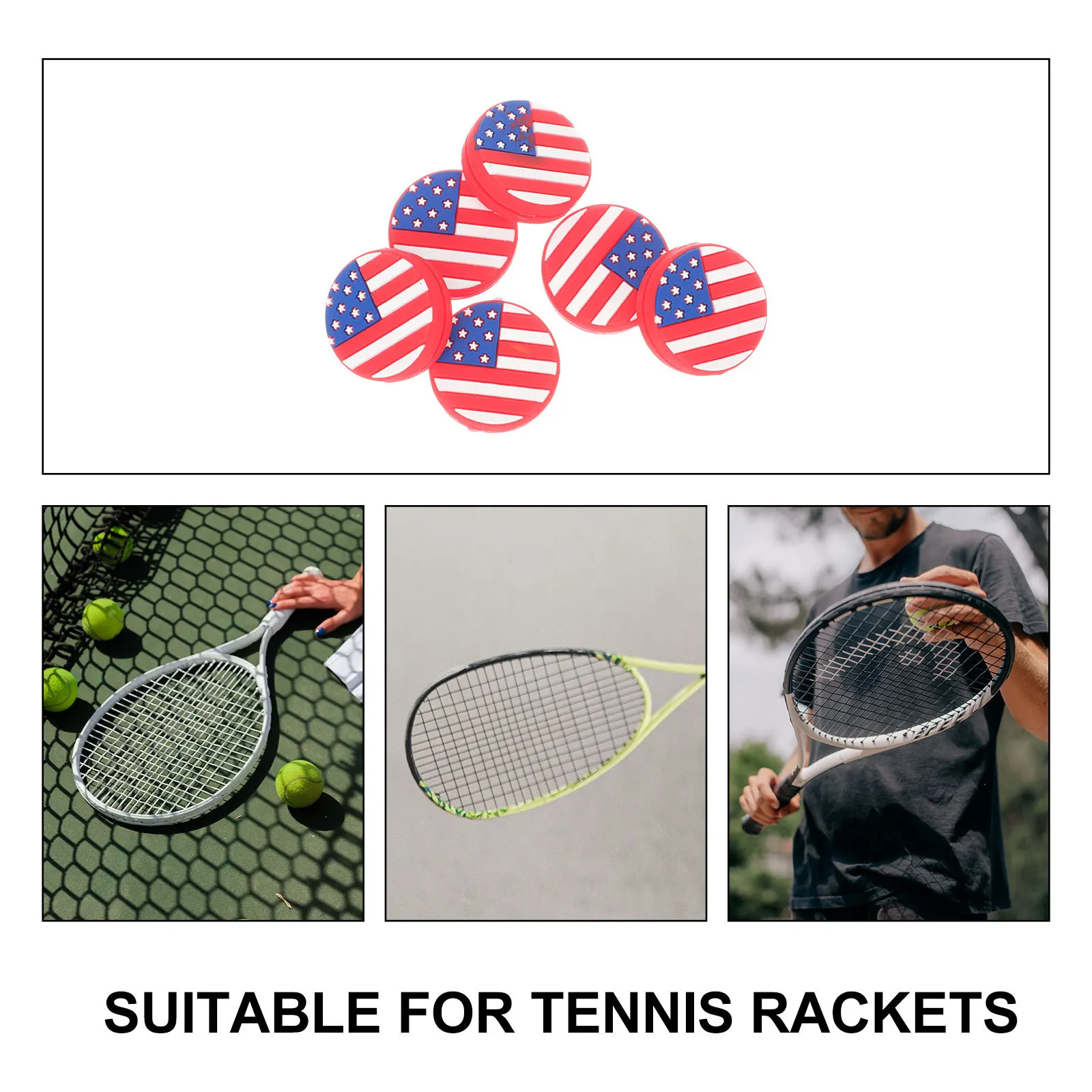 

6Pcs Tennis Racket Dampeners National Flag Designed Shock Absorbers Silicone Vibration Reducer Tennis Racket Dampener