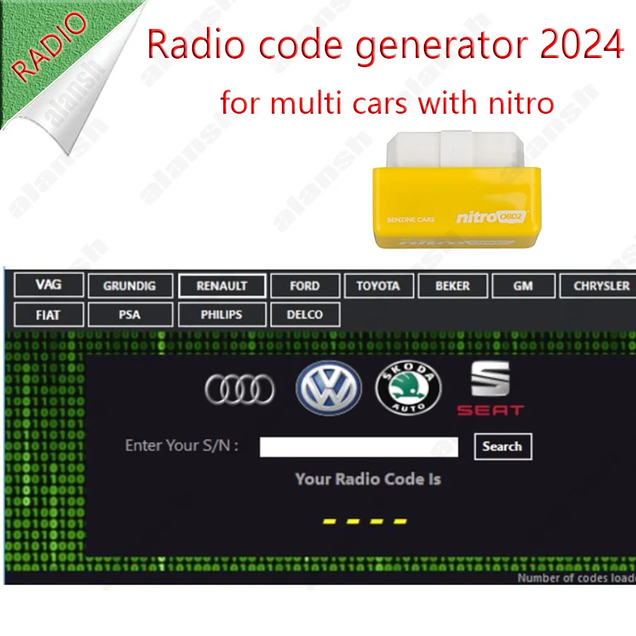

Генератор кодов для автомагнитол 2024 VAG, Renault/Dacia, Ford, Toyota, Becker, GM + Nitro