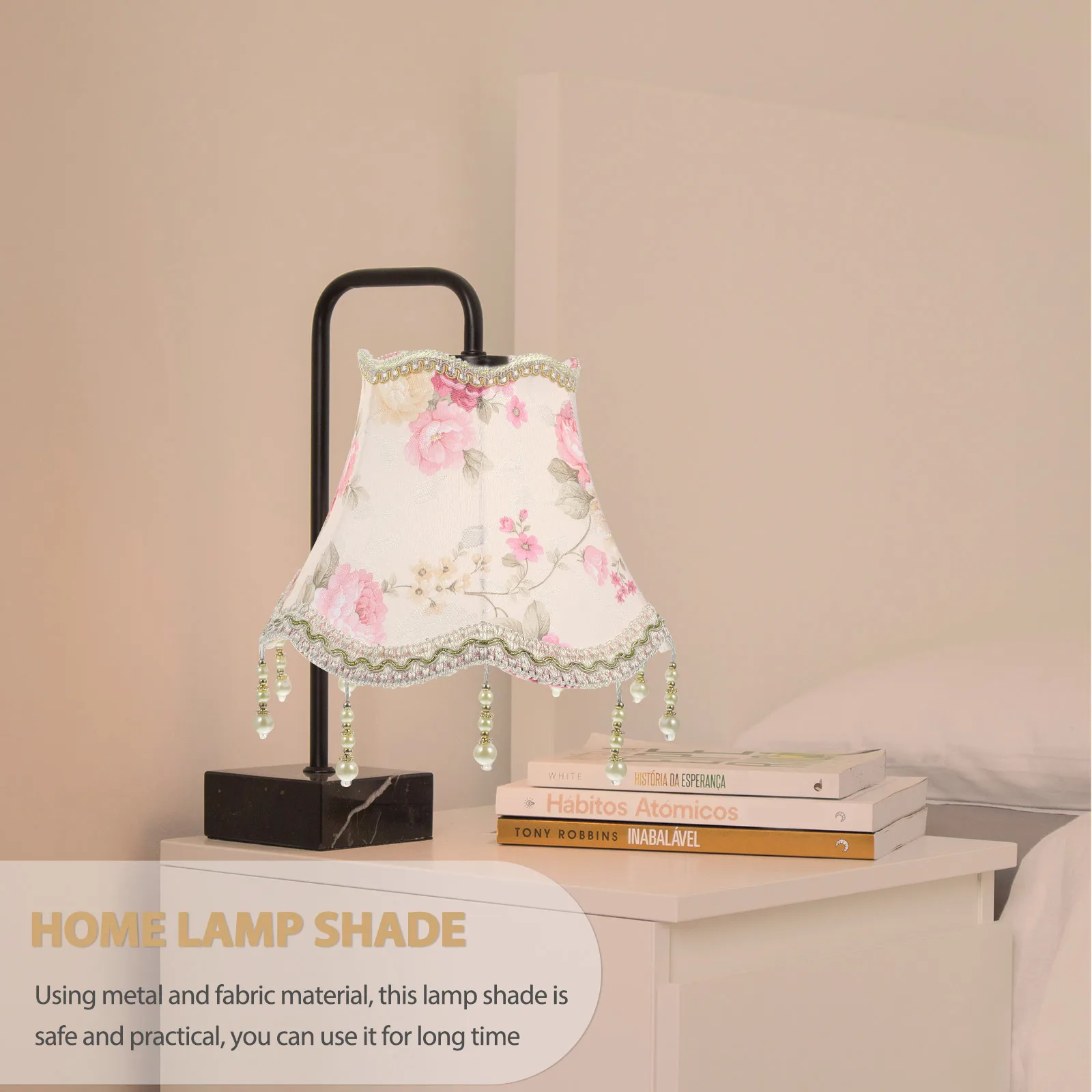 

Retro Fabric Lampshade European Cloth Iron Fringe Design Durable Light Cover for Bedroom Living Room Hotel Pink Bell Table Lamp