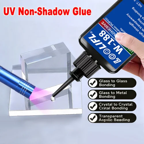 Imagen 1 del producto LOOLIFL50MLUVInvisible adhesivo curado adhesivo vidrio/metal/cristal/acrílico transparente curado rápido fuerte adhesivo transparente