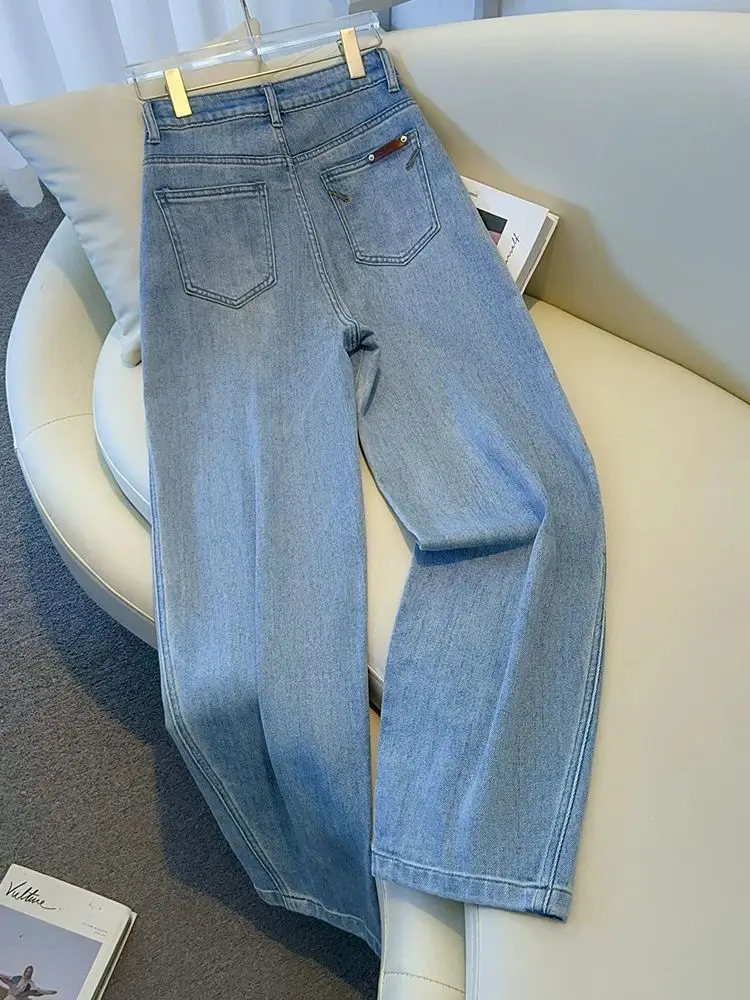 

Синие джинсы с косой, женские весенне-летние новые облегающие брюки небольшого размера, широкие брюки, повседневные длинные брюки с высокой талией