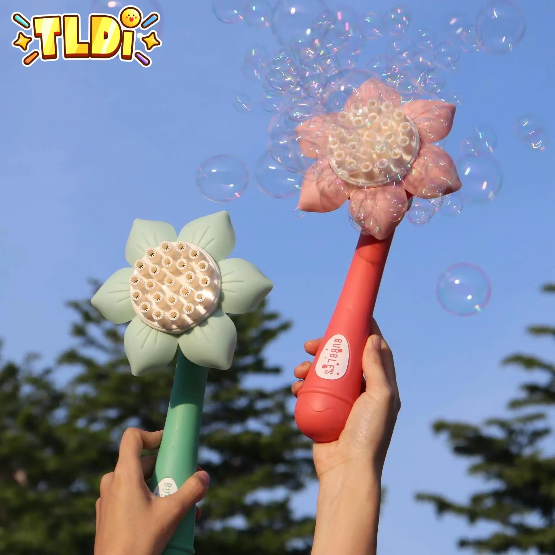 Sonnenblume Blase Pistole Kinder Spielzeug 23 Loch Maschine Seife Gebläse Pistole Spielzeug Sommer Party Spiele elektrische Soaker Bad Spielzeug Kinder Geschenk