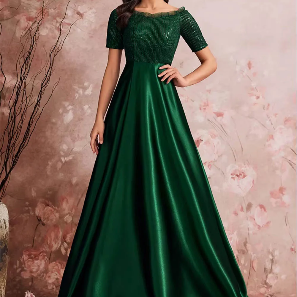 Customized Luxury Mother of Bride Dresses Satin V-Neck  Satin  Floor Lenght Cocktail Off-shoulder Gown Wedding Party Dresses