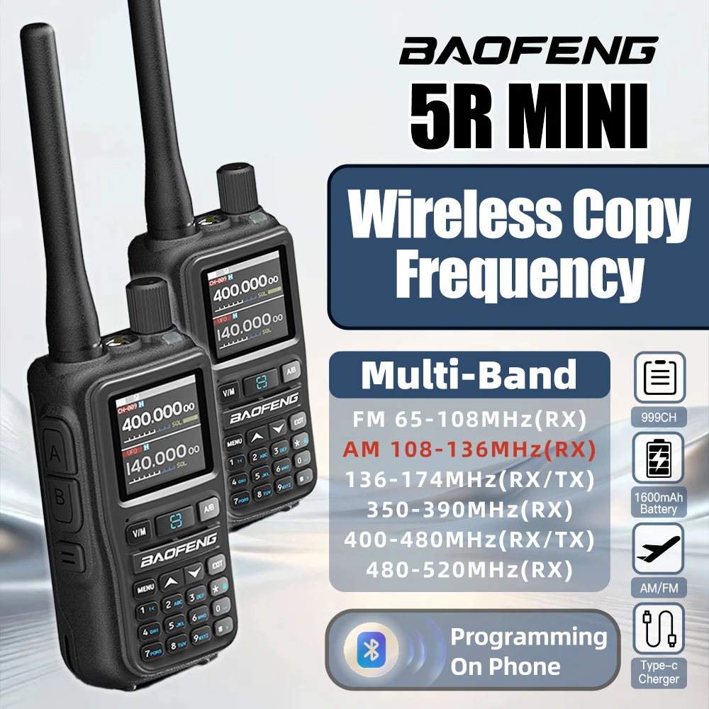 

1/2 шт. Baofeng 5RMINI: портативная рация с функцией измерения частоты, AM/FM, зарядка Type-C, ручной трансивер TwoMINI-5