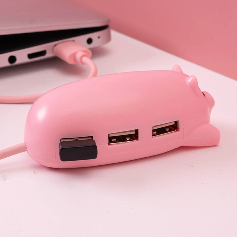 Piggy Hub One to Three Type-C Expansion Dock Hub Expansion Cartoon 3 Port USB 2.0 Hub Splitter for Laptop USB Hub 2.0 Keyboard