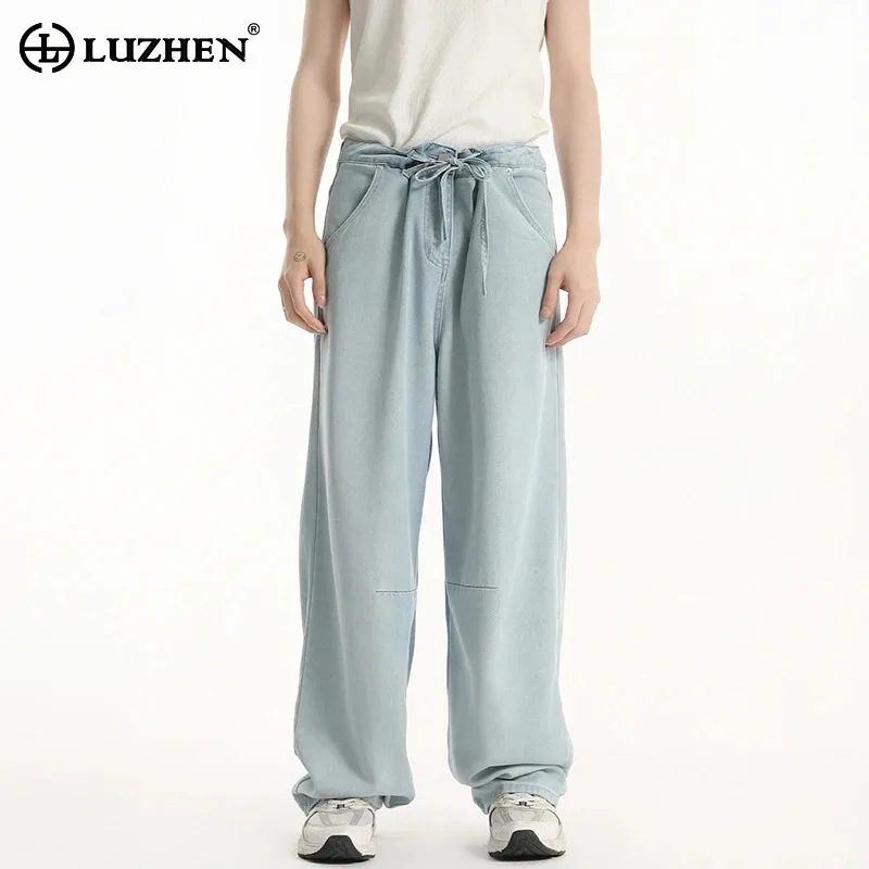 

LUZHEN Color 2025, прямые новые свободные простые джинсы, однотонные мужские стильные высококачественные широкие джинсовые брюки с завязками JY2592