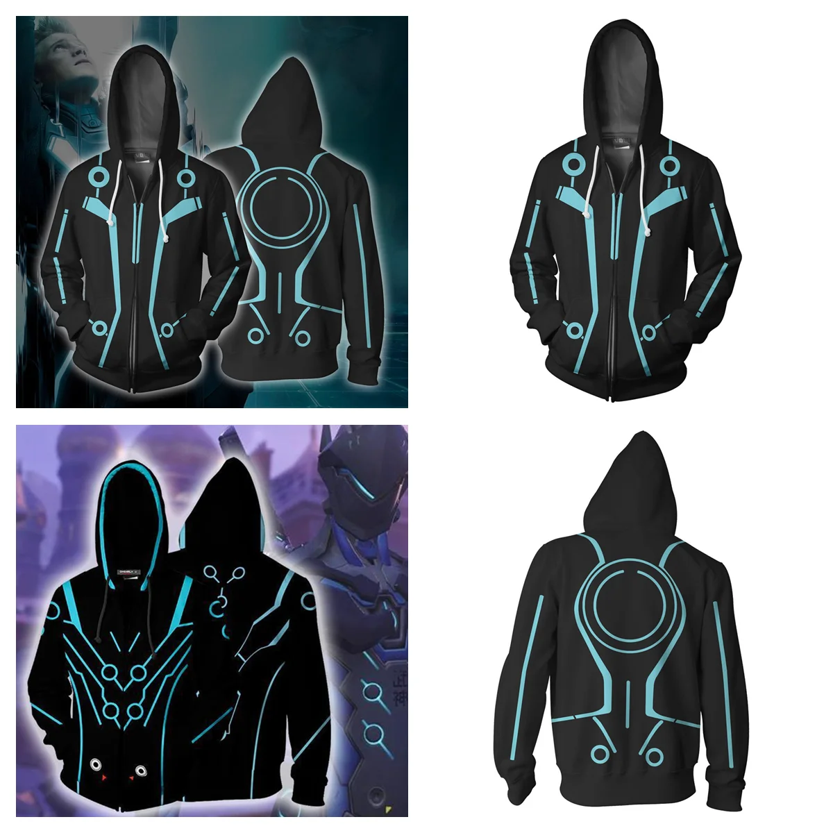 Movie Tron Legacy Hoodies Sam Flynn Sweatshirt Cosplay Jacket Quorra Hooded Unisex Streetwear Clothes Zipper Wrap Hooded Coat