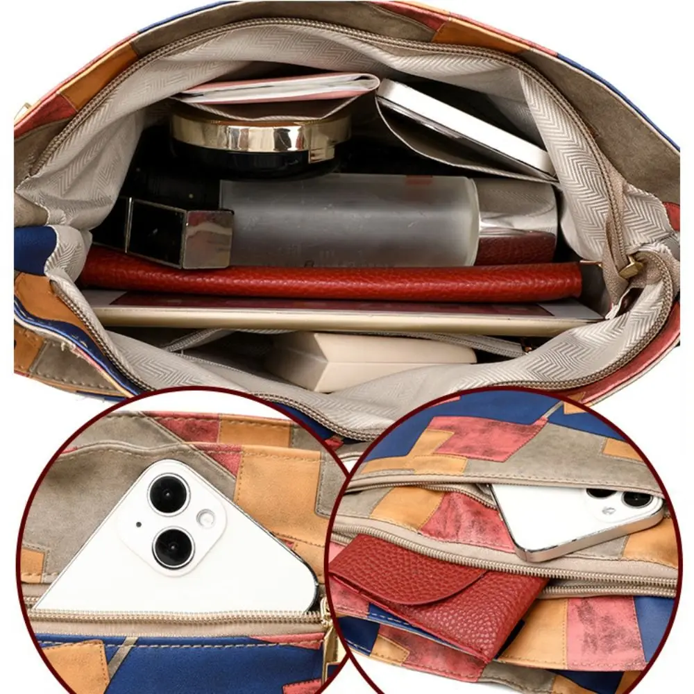 Durable PU Leather Shoulder Bag Large Capacity Portable Tote Bag Soft Hadnbag