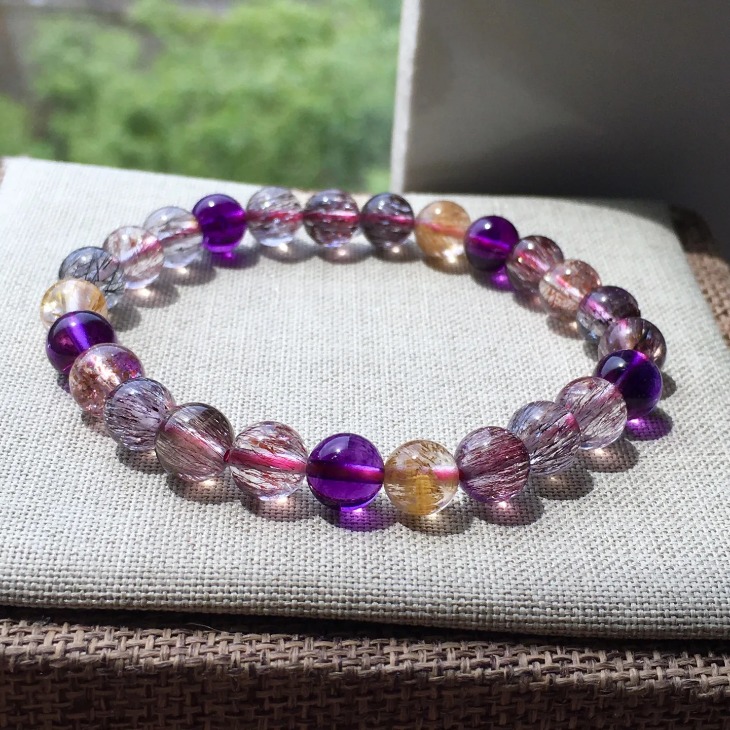 7mm Natural Brazil Super Seven Melody Bracelet Jewelry For Women Lady Beauty Gift Stone Healing Crystal Round Beads Strands