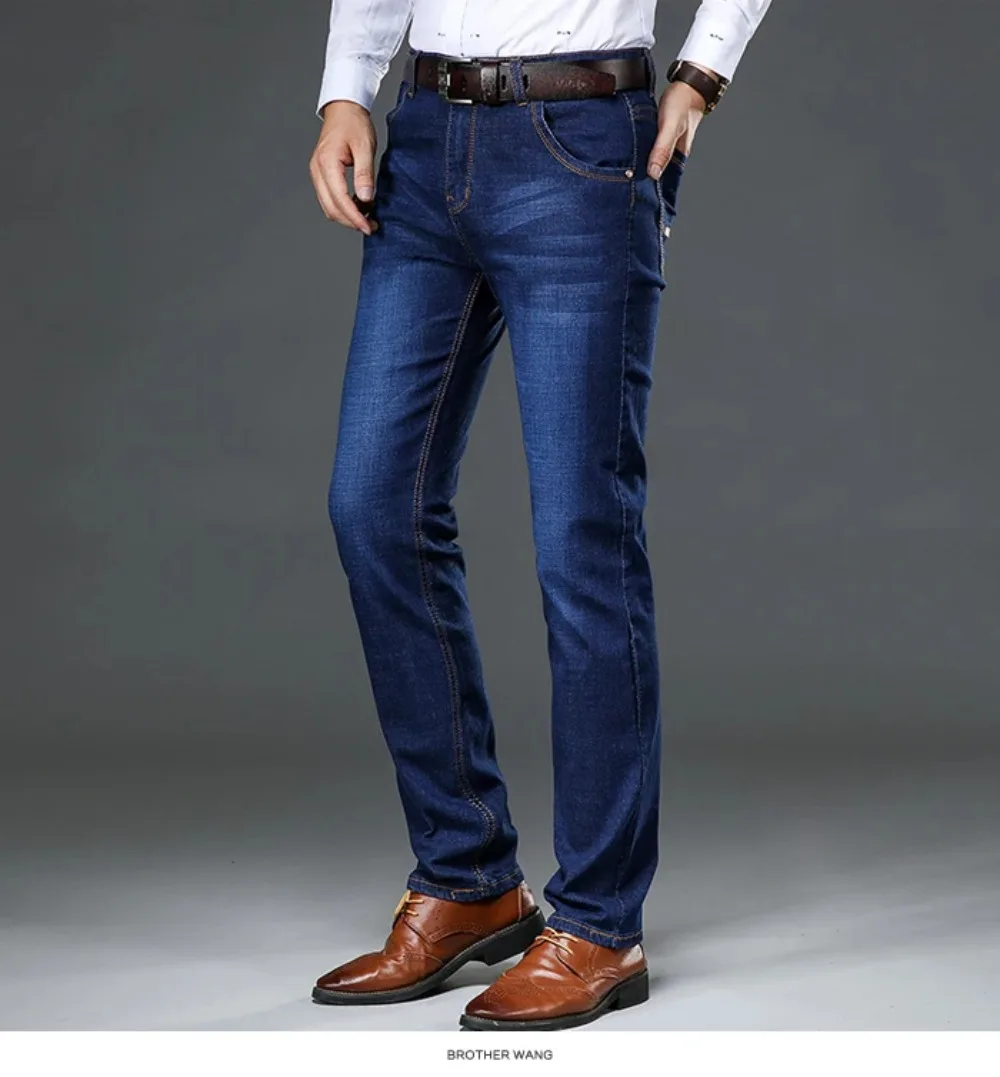 Jeans elasticizzati leggeri larghi dritti 2025 Jeans in denim sottile da uomo casual da lavoro stile classico estivo