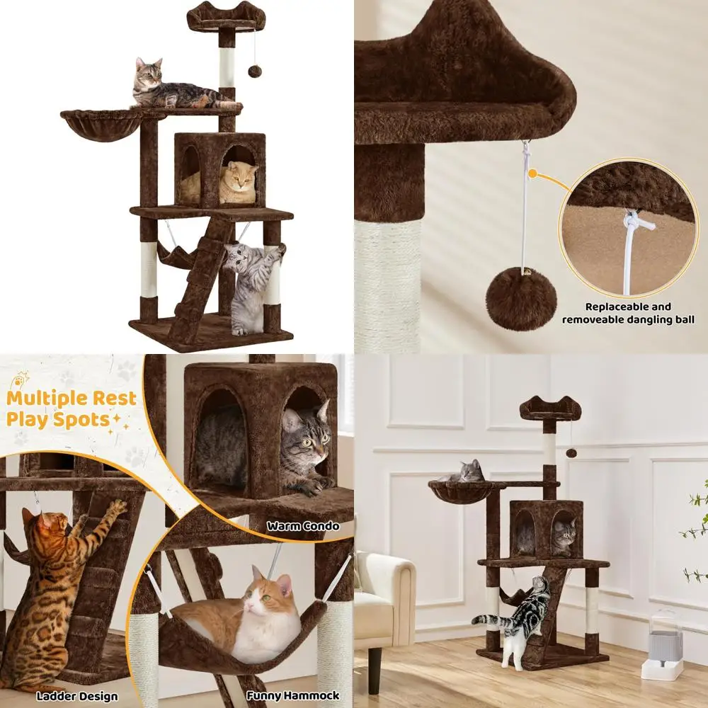 

Yaheetech 54-дюймовое кошачье дерево: многоуровневая башня с когтеточками, просторным кондоминированием и гамаком для кошачьего развлечения