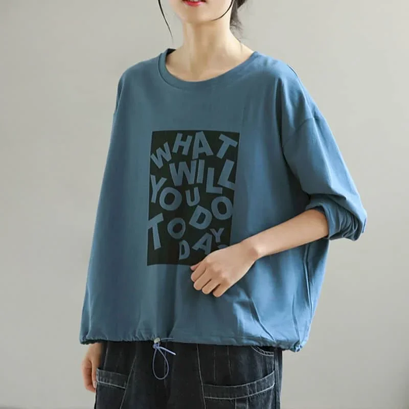 Pop Pop Cotton T-shirts For Women Autumn Tees Vintage Oversized Hoodies Casual Korean Style Long Sleeve O-neck Women Vintage Clo