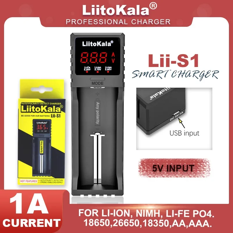 Veitokala Lii-S1 26650 AA AAA 18650 18350 18500 3.7V 1.2V 3.2V 3.8V Chargeur de batterie aste