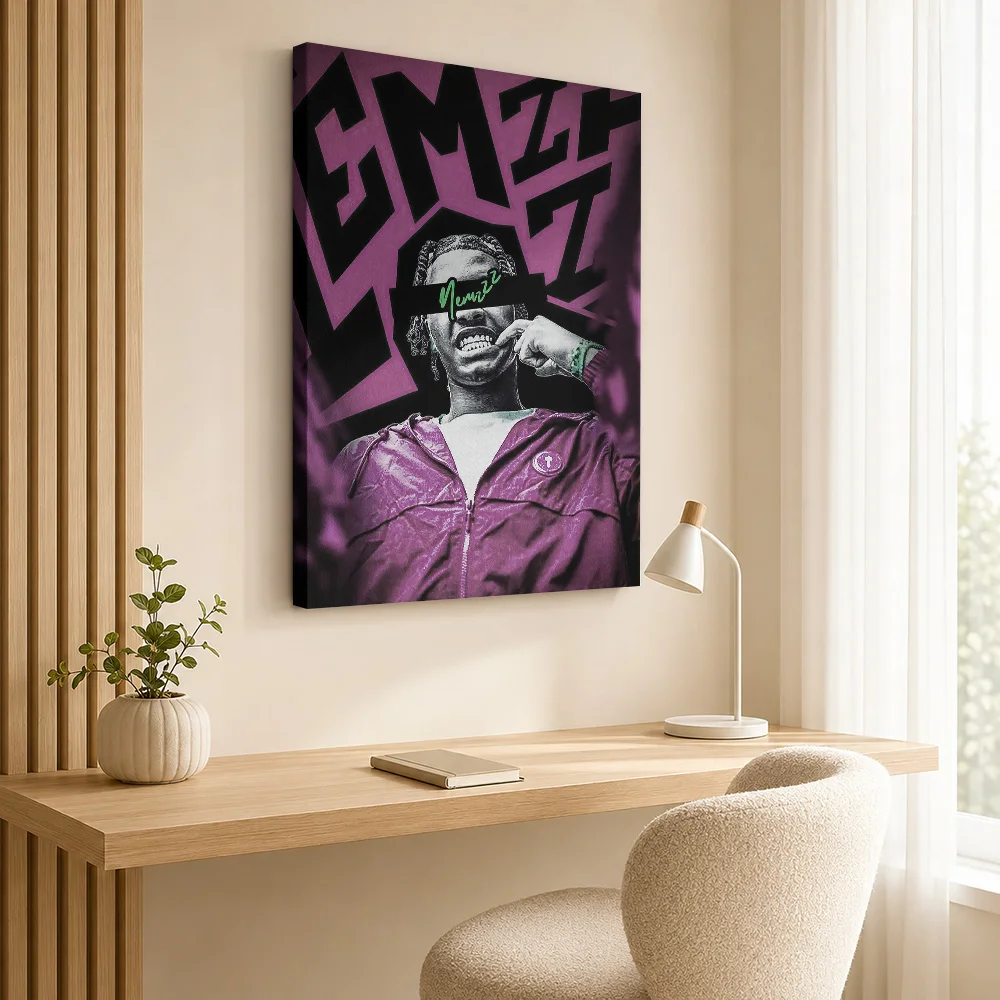 Rapper 'Nems' with 'Nems22' text overlay Canvas Poster Customized Photo Retro Music Wall Art for Bar Decor Gift for Collectors