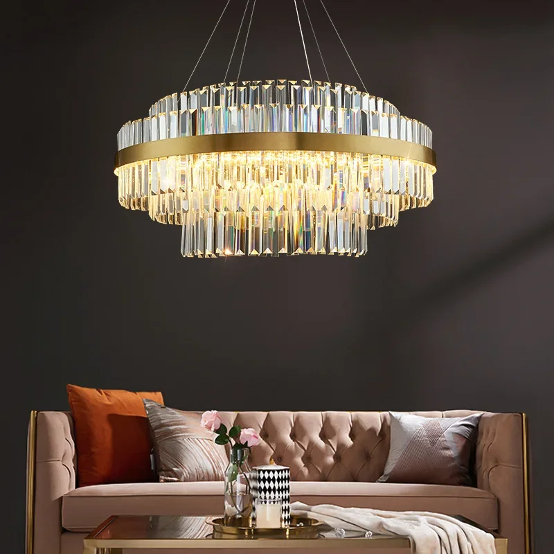 

Luxury Crystal Led Chandelier Modern Hanging Lamp Golden Round Lighting Interior Decorative Fixture for Living Room Bedroom