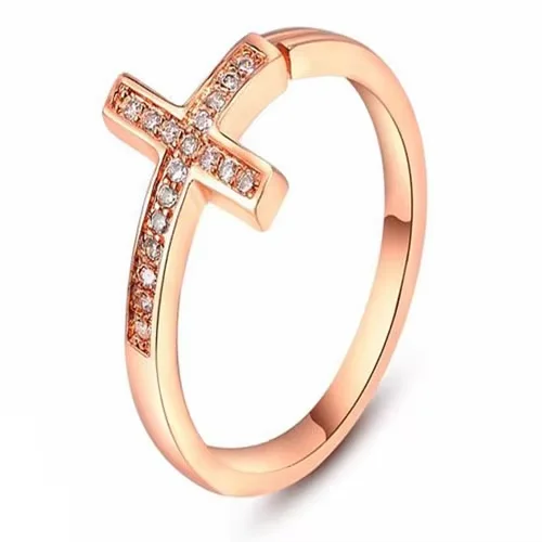 Wedding Ring Rose Gold Color Plate Pave Austrian Crystals Cross Finger Ring For Lady size 5 6 7 8 9 10 Distribution