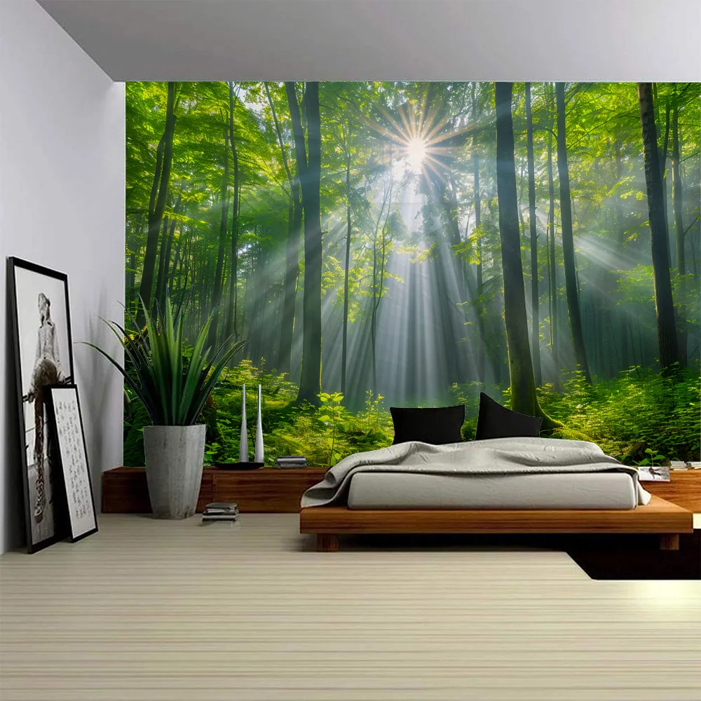 

Sunshine Forest Tapestry Wall Hanging Cloth, Home Art Decoration, Living Room and Bedroom Background, Blanket, Wallcloth