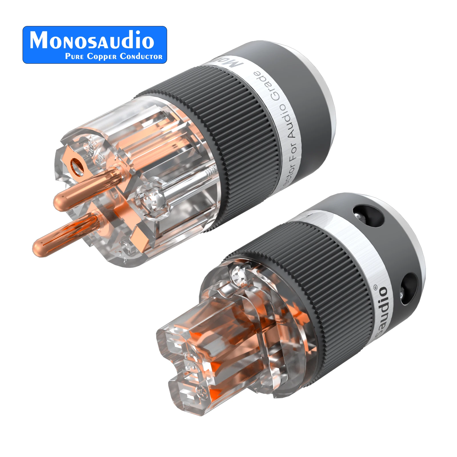 Monosaudio E100G/F100G 24K Gold Plated Pure Copper Hifi Power Plug Schuko Power Plug Connector + IEC Female Connector Plug