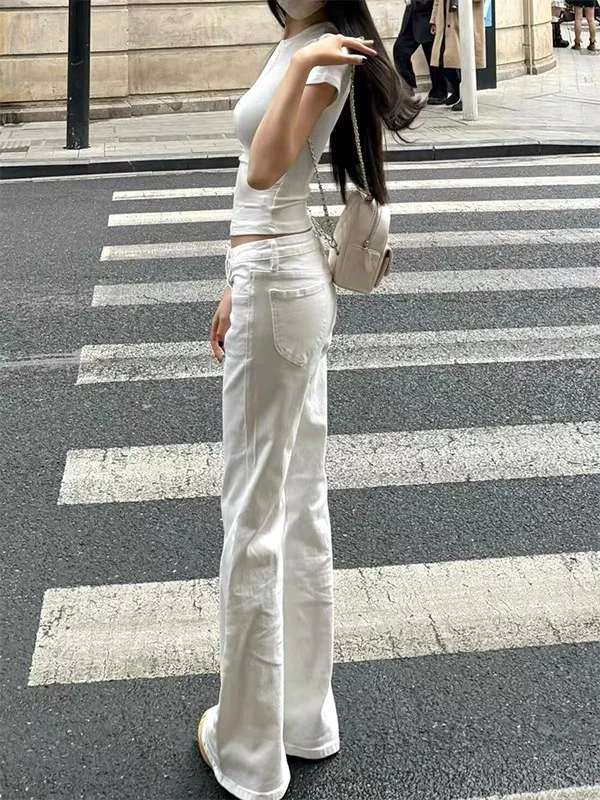 Dopamine White Micro Flared Pants Slimming Non-Matching Leggings for Junior And Senior High School Students Versatile Long Pants