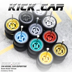 1/64  Kickcar Basic  ABS Wheels  Rubber Tires Four Spoke Basic Detail-up Modified Kit for 1:64 Hotwheels Model Car Toy Wheel Kit