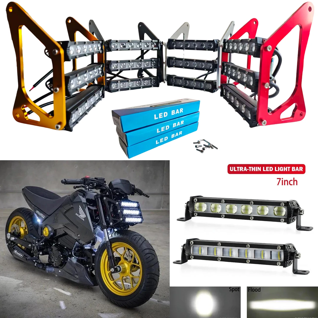 

Motorcycle Headlight Kit 4-Color Bracket High-Power LED with IP67 Waterproof Front Fork Lamp for Honda Grom MSX125 125SF