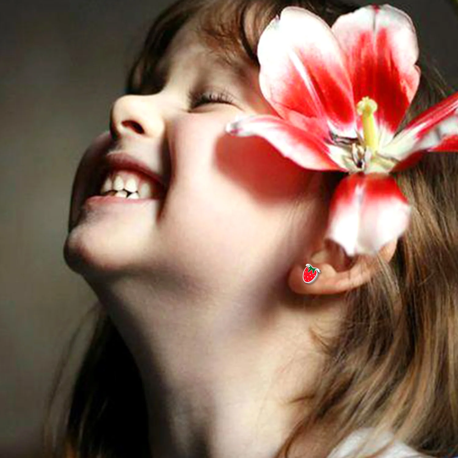 LUXUKISSKIDS 12Pairs/Lot Red Strawberry Cute Earrings For Girls Stainless Steel Women Childlike Jewelry Gifts pendientes aretes