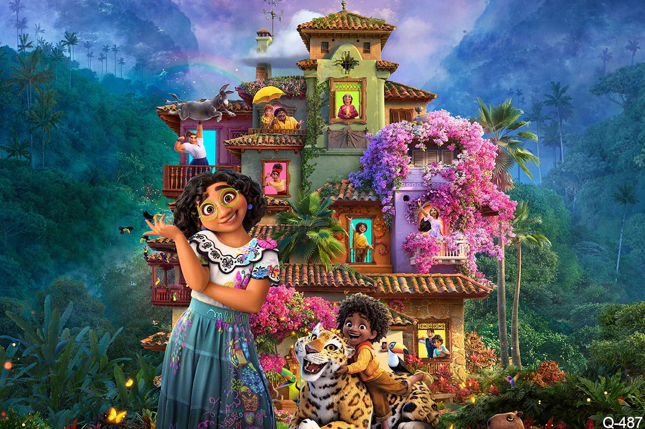 ディズニーのencanto Mirabel写真の背景女の子の幸せな誕生日パーティーの装飾ビニールの写真スタジオの小道具の背景