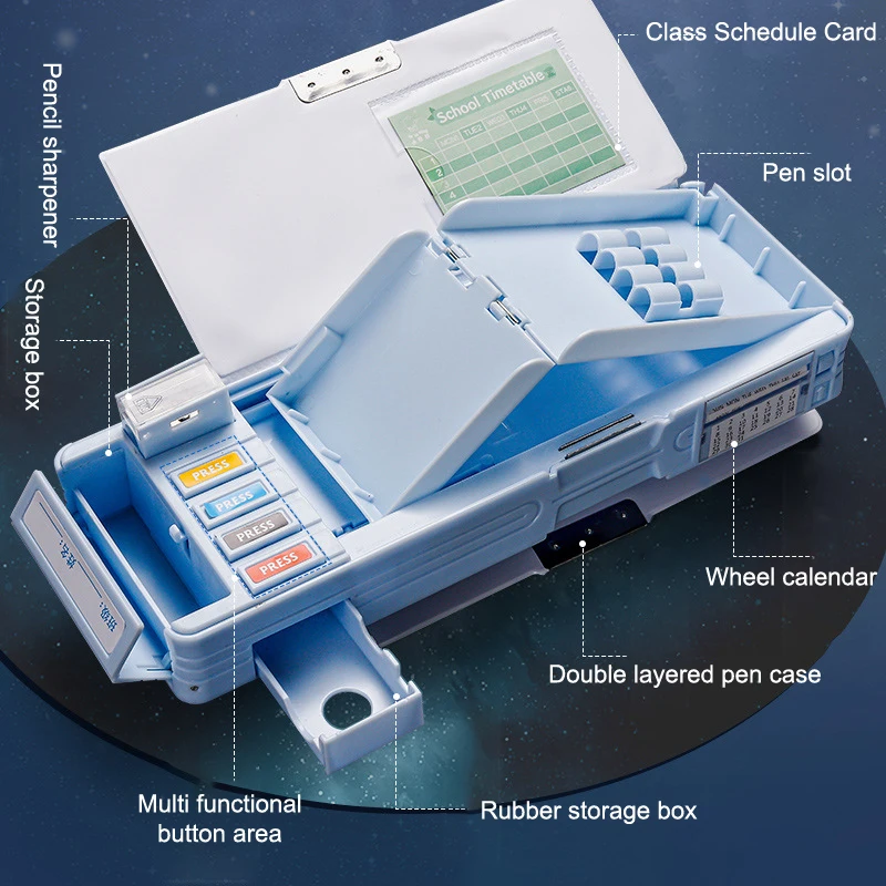 Mechanical Deformable Cute Cartoon Pencil Case With Pen Insert Multifunctional Key Switch Plastic Stationery Storage Box