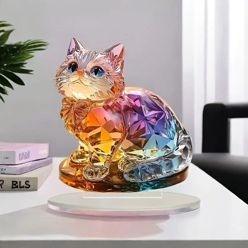 Hanging Decorations Crystal Kitten Acrylic Sculpture/Tabletop Cat Statue for Home Windows and Party Decorations