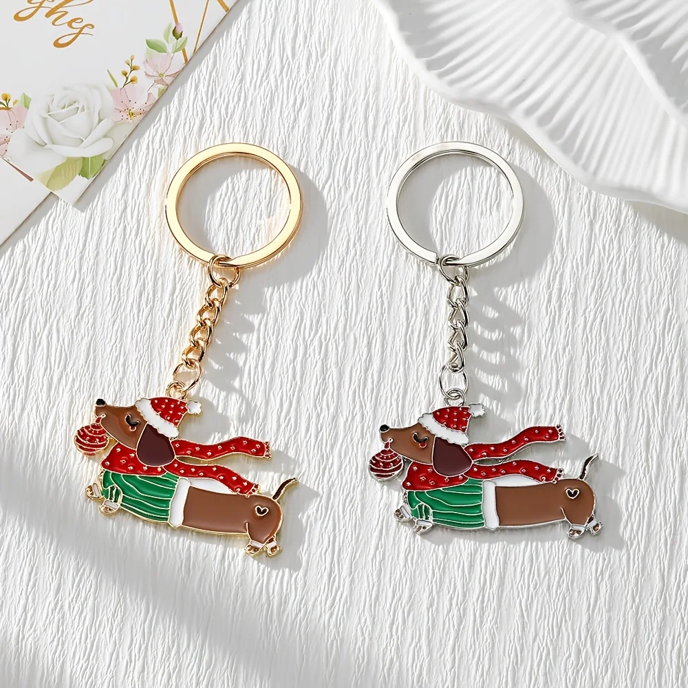 Cute Cartoon Christmas Keychain, Christmas Sausage Dog Bag Decoration, Small Pendant, Couple Keychain Gift, Key Bag Additions
