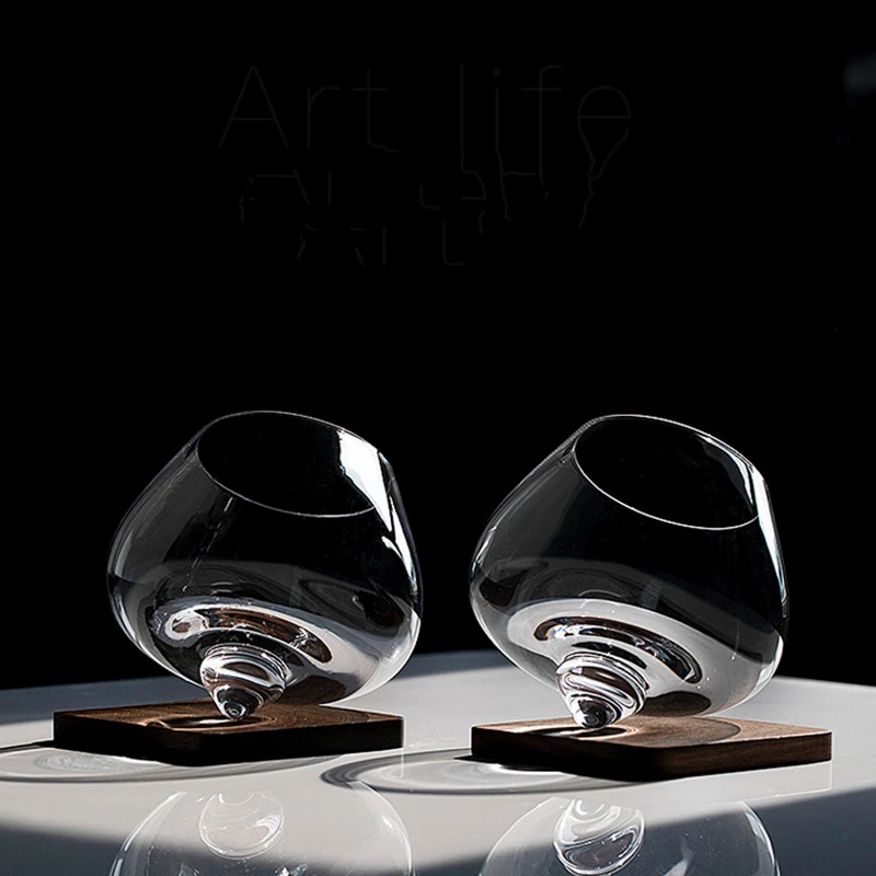 2022 Shaking Cope Gyro Spinning Whisky Glass Cone Base Declining Rocking Wine Cup Liquor Cognac Martell Crystal Whisky Tumbler
