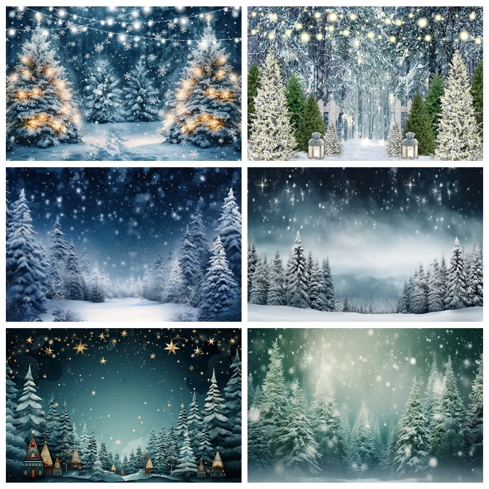 

Winter Forest Snowflake Christmas Backdrop Xmas Pine Tree Snow Natural Scenery Kids Portrait Family Photography Background Decor