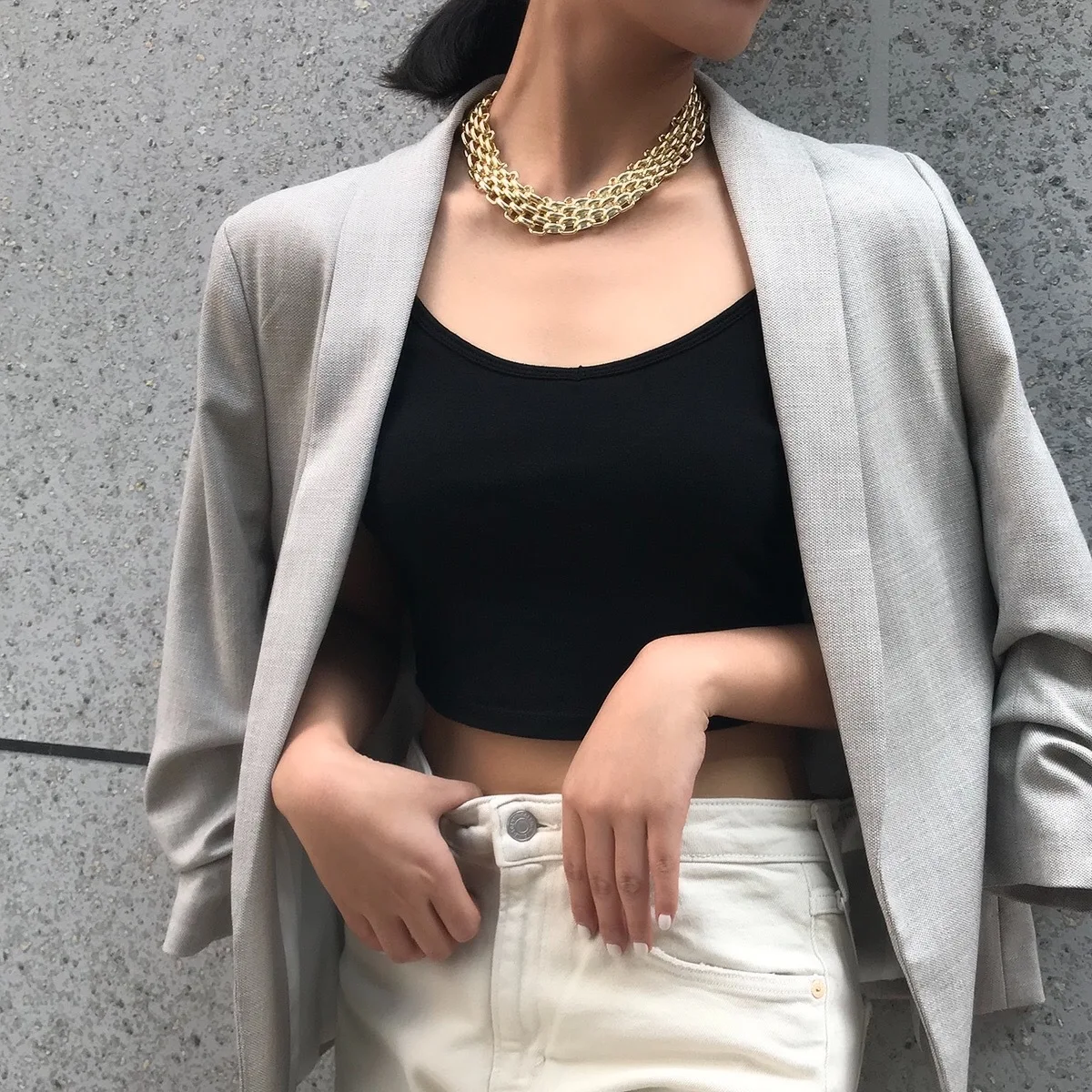 Chunky Chain Necklace Cross Geometric Pendant Punk Mesh Wide Choker Sturdy High Quality Street Jewelry Women Gold Tone