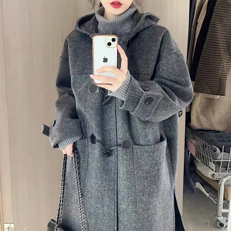 

College Style Age-reducing Duffle Coat Women's Autumn and Winter 2024 New High-end Thickened Woolen Suit Loose Casual Coat Top