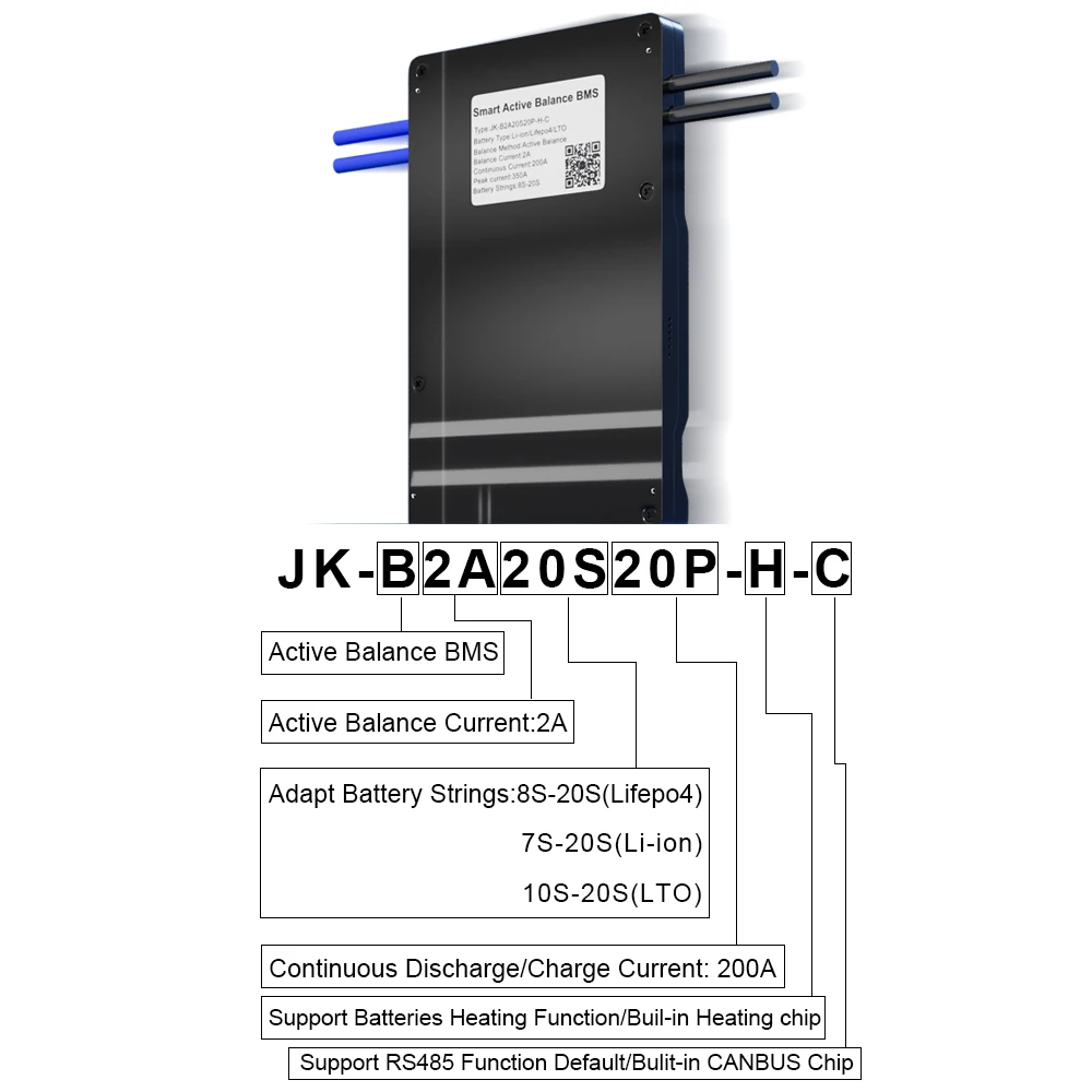 JK BMS B2A20S20P-HC Heat CAN RS485 BT 2A Active Balance Current 8S~20S smart bms 4s lifepo4 200A JIKONG active battery balancer