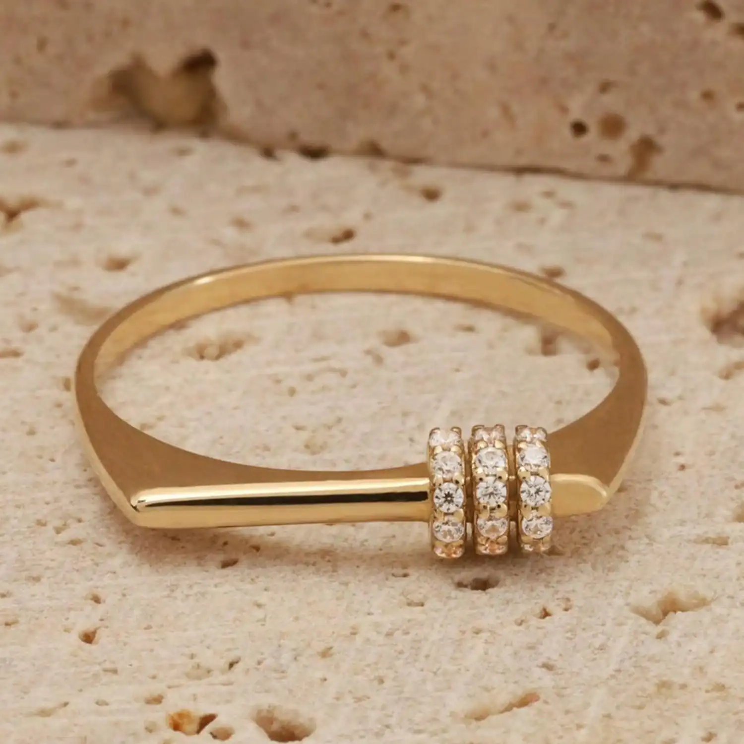 1pc Gold Plated Three-Row Ring Minimalist Geometric Dainty Stackable Jewelry for Women for Daily Wear Party Gift
