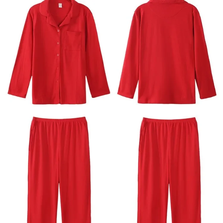 طقم ملابس منزلية بأكمام طويلة مبطنة بالصوف الأحمر للرجال والنساء بيجامة شتوية فضفاضة بياقة قلابة دافئة سنة زودياك الصينية