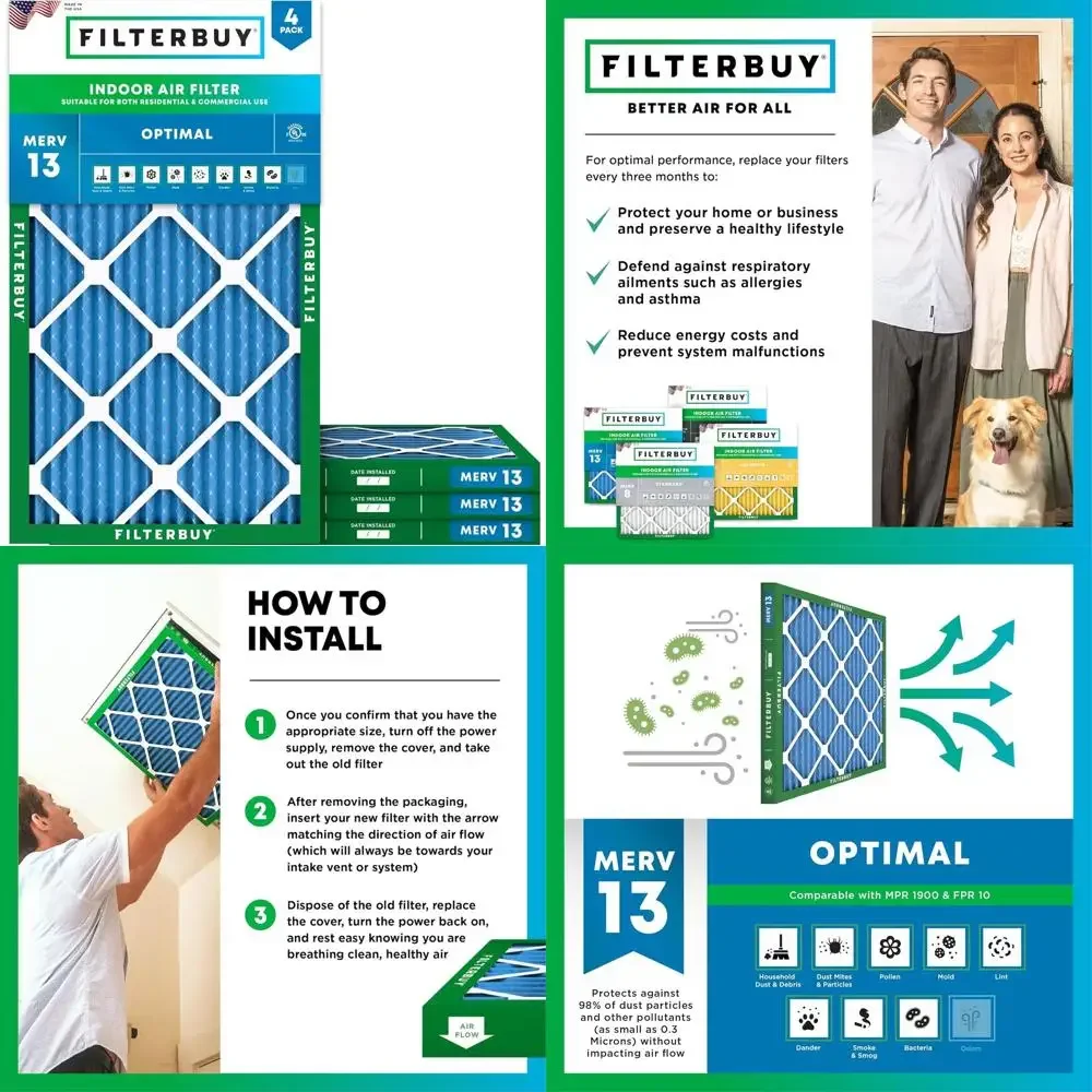 

4-Pack MERV 13 Pleated Air Filters for Smoke and Allergy Relief, HVAC AC Furnace Replacement, Actual Size 20x32x0.75