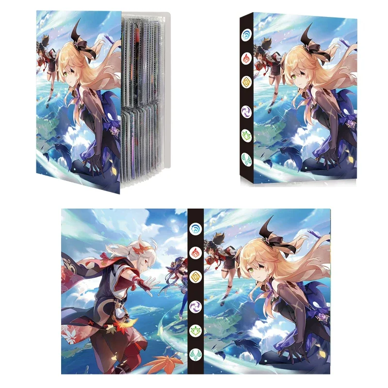 Genshin Impact 240 Pcs Cards Album Binder Book Map Letter Holder Binder Paimon Aether Lumine Anime Game Cards Collection Folder