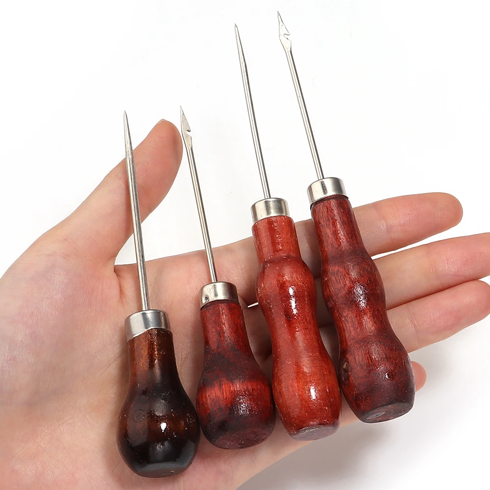 1 Unidade Furador de Couro com Cabo de Madeira para Costura, Ferramenta de Perfuração para Bolsas de Couro, DIY, Artesanato, Ferramenta de Reparo de Calçados, Agulhas