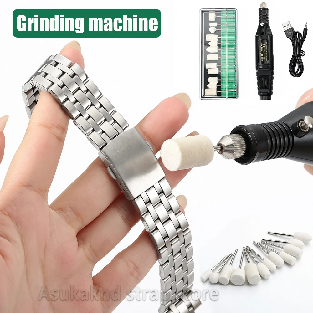 Grinding Head Set Portable for Polishing Stainless Steel Watchand,Buckle Tool Cleaning Watch Strap Watchmaker Repair Accessories