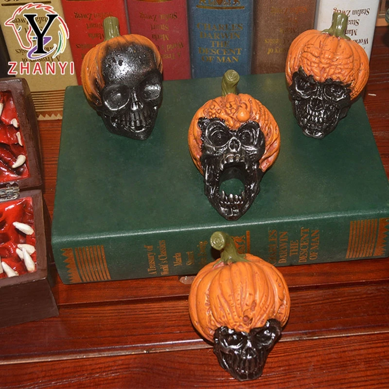 Halloween Pumpkin Skull Sculpture Office Halloween Decor Sculpture Lawn Resin Desktop Ornament Garden Statue Figurine Miniatures