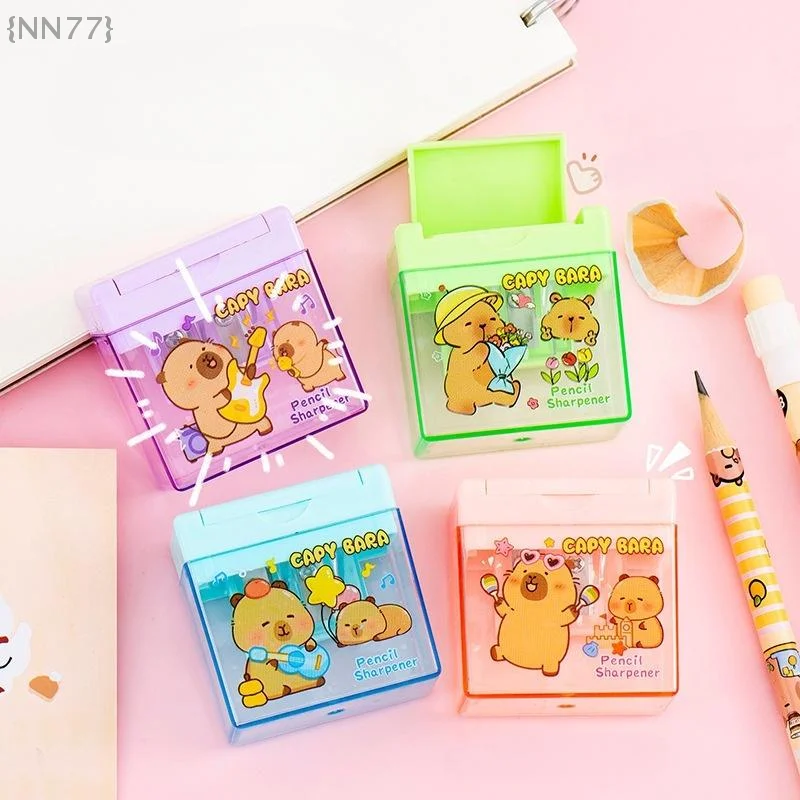 1/4 قطعة Kawaii كابيبارا مبراة أقلام لطيف ثقب مزدوج مبراة للأطفال الطلاب اللوازم المكتبية الكرتون القرطاسية هدية