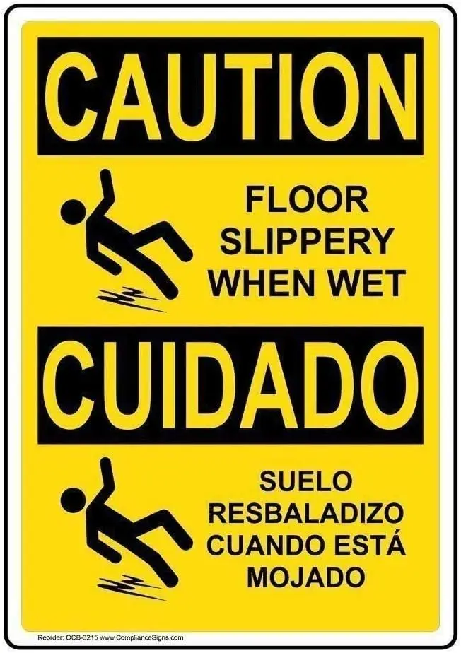 1d,Caution Floor Slippery When Wet English Spanish Tin Sign