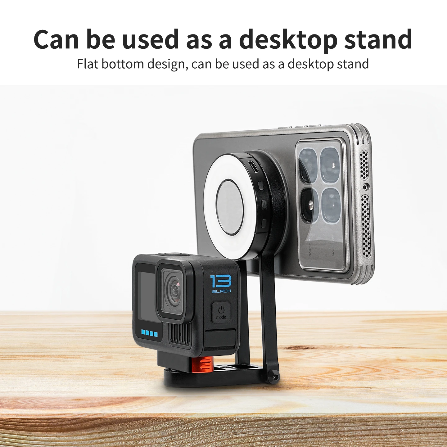 Magnetische Halterung mit Schnellverschluss, 360° Dämpfungs-Kugelkopf, Stativadapter für GoPro, DJI, Insta360, iPhone MagSafe, Lichtstativ – Detail 5
