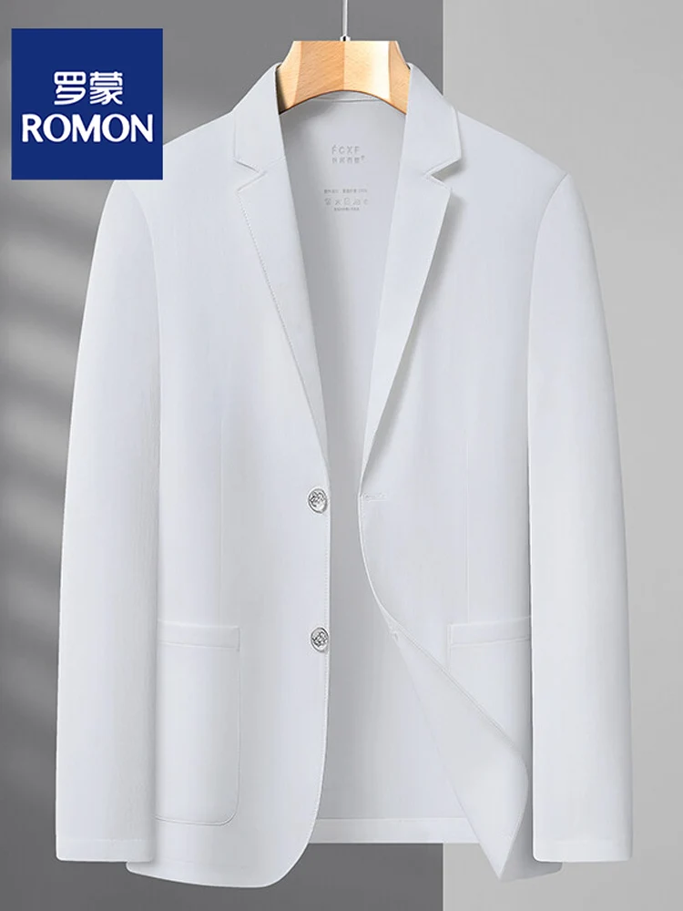 

Ultra-Thin Ice-Silk Men's Summer Busin Casual Suit Jaet Lightweight Breathable Faionable Stand Fit Long Sve irt