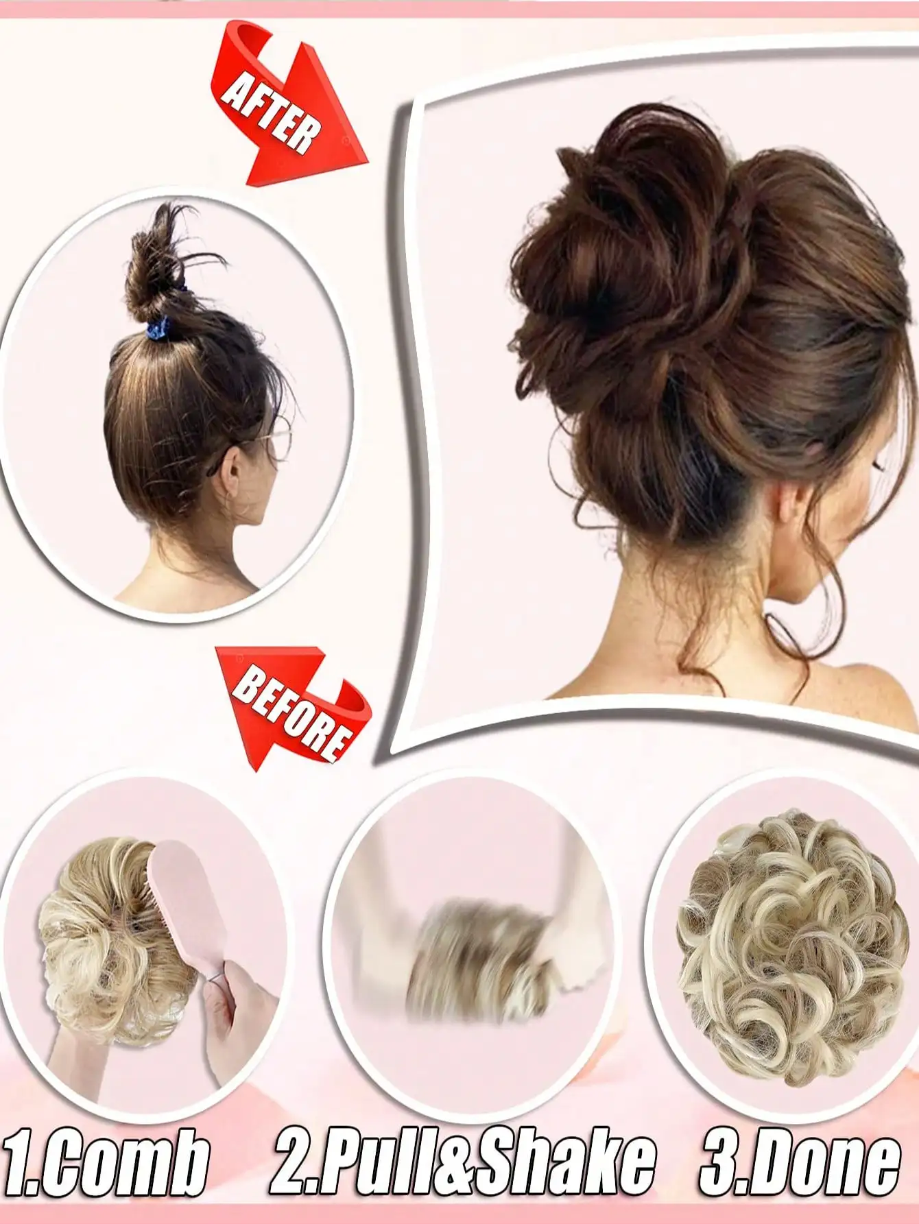 1 قطعة خصلات شعر كعكة فوضوية مع شريط مطاطي الاصطناعية فوضوي مجعد Chignon ذيل حصان وصلات شعر كعكة الشعر Scrunchies للمرأة #6