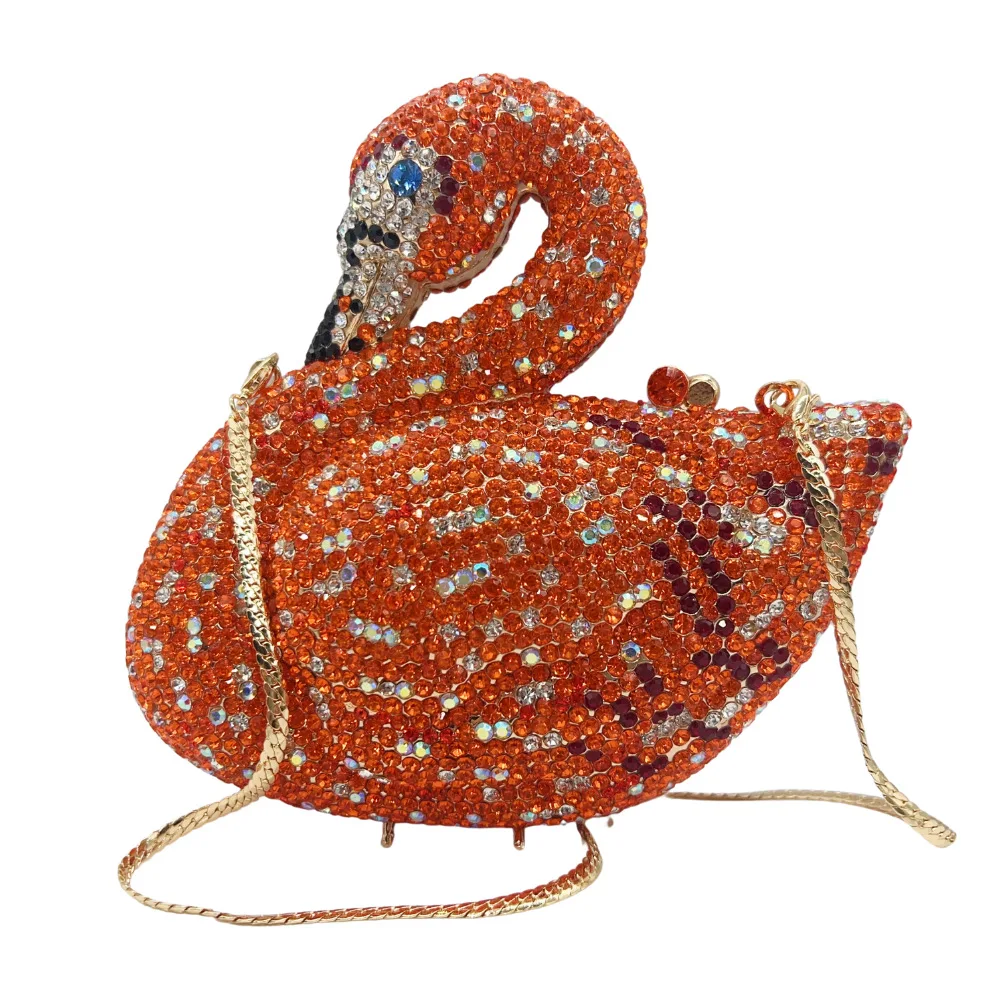 

Вечерние сумки со стразами в форме лебедя, кошельки, роскошные женские классические клатчи с кристаллами и металлическими кристаллами, сумки для выпускного вечера, свадебные сумки