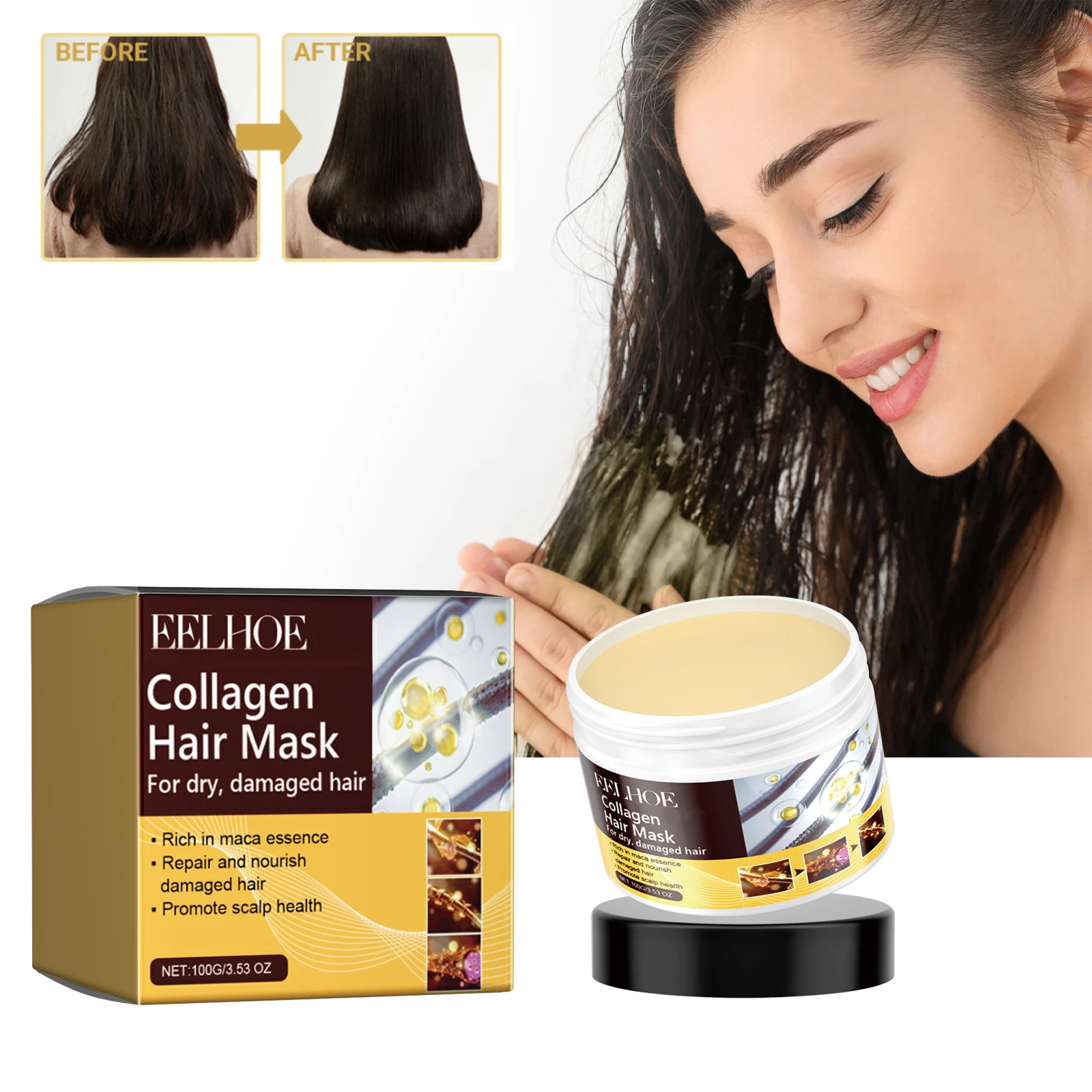 

Collagen Keratin Hair Mask Oil Control Moisturizer Hair Soft Smooth Frizz Damaged Repair